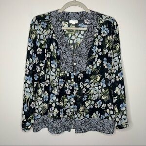 Women’s J. Jill blue floral patterned button front blouse size small petites SP
